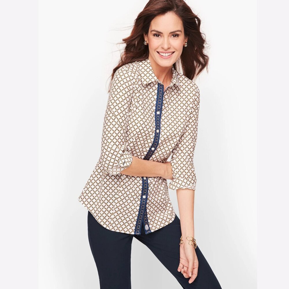 Talbots Perfect Shirt 8 Chainlink White Marigold